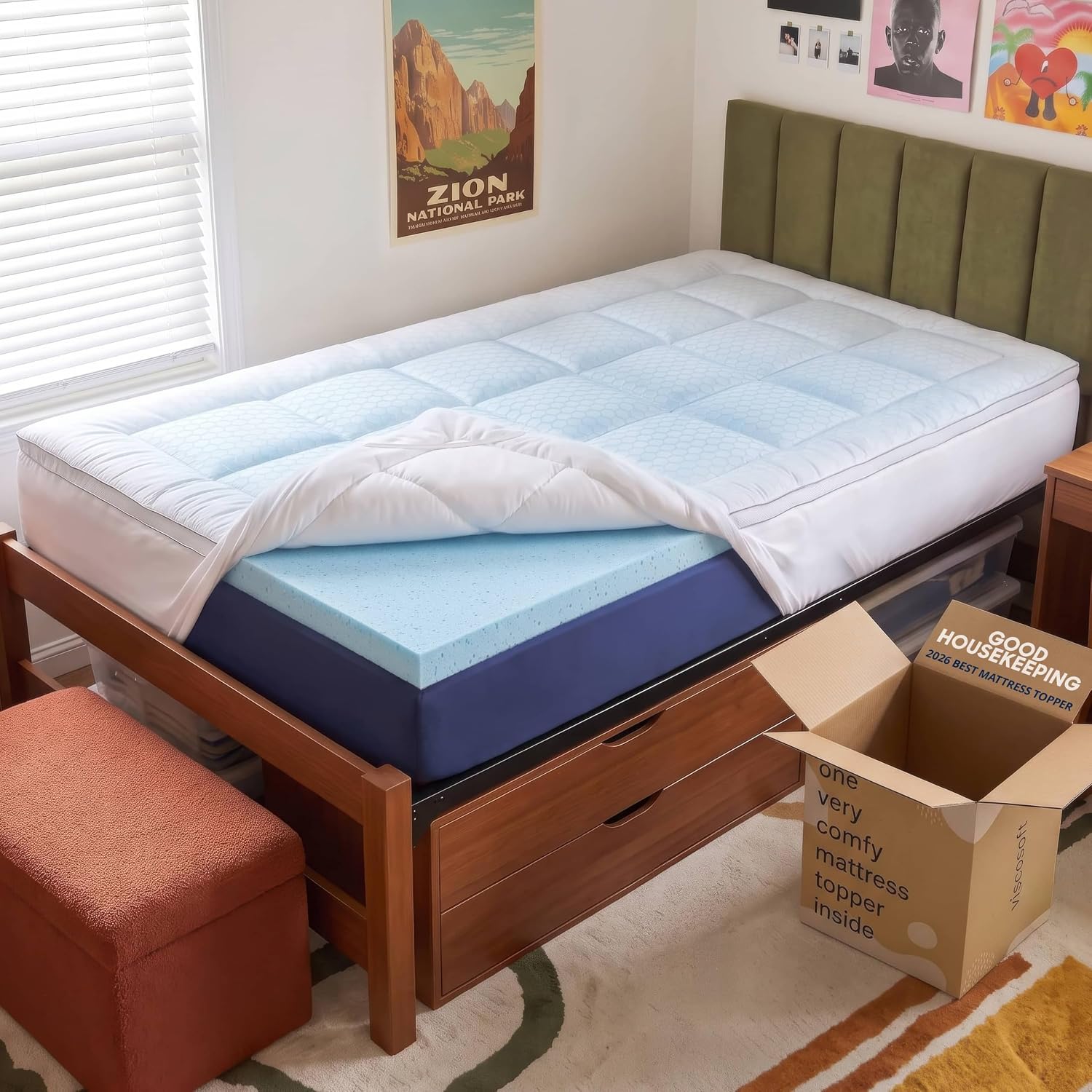 Memory Foam Topper - 4인치 필로우탑 메모리폼 매트리스 토퍼 트윈
