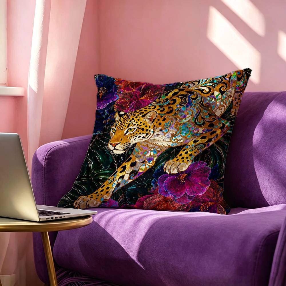이집트 다채로운 추상 호랑이와 표범 사각형 양면 인쇄  - Home Textiles Egypt 리뷰 및 가격