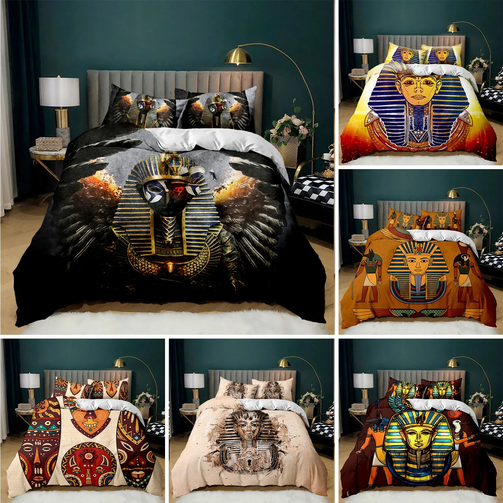 파라오 3D 고대 이집트 부족 편안한 이불 이불 커버  - Home Textiles Egypt 리뷰 및 가격