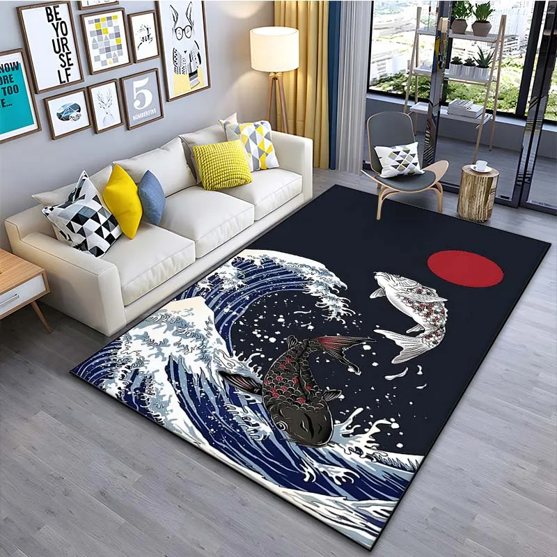 일본 미술 가나가와 파도 카펫, 거실 홈 데코 대형 러 - Japanese Home Textiles 리뷰 및 가격