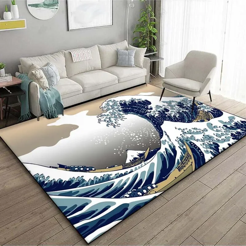 일본 미술 가나가와 파도 카펫, 거실 홈 데코 대형 러 - Japanese Home Textiles 리뷰 및 가격